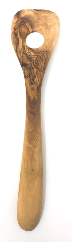 Olive Wood Risotto Spoon, Handmade Wooden Mixing Spoon with 1 hole - AKwood