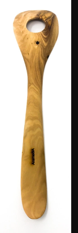 Olive Wood Risotto Spoon, Handmade Wooden Mixing Spoon with 1 hole - AKwood