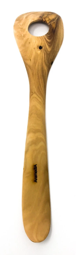 Olive Wood Risotto Spoon, Handmade Wooden Mixing Spoon with 1 hole - AKwood